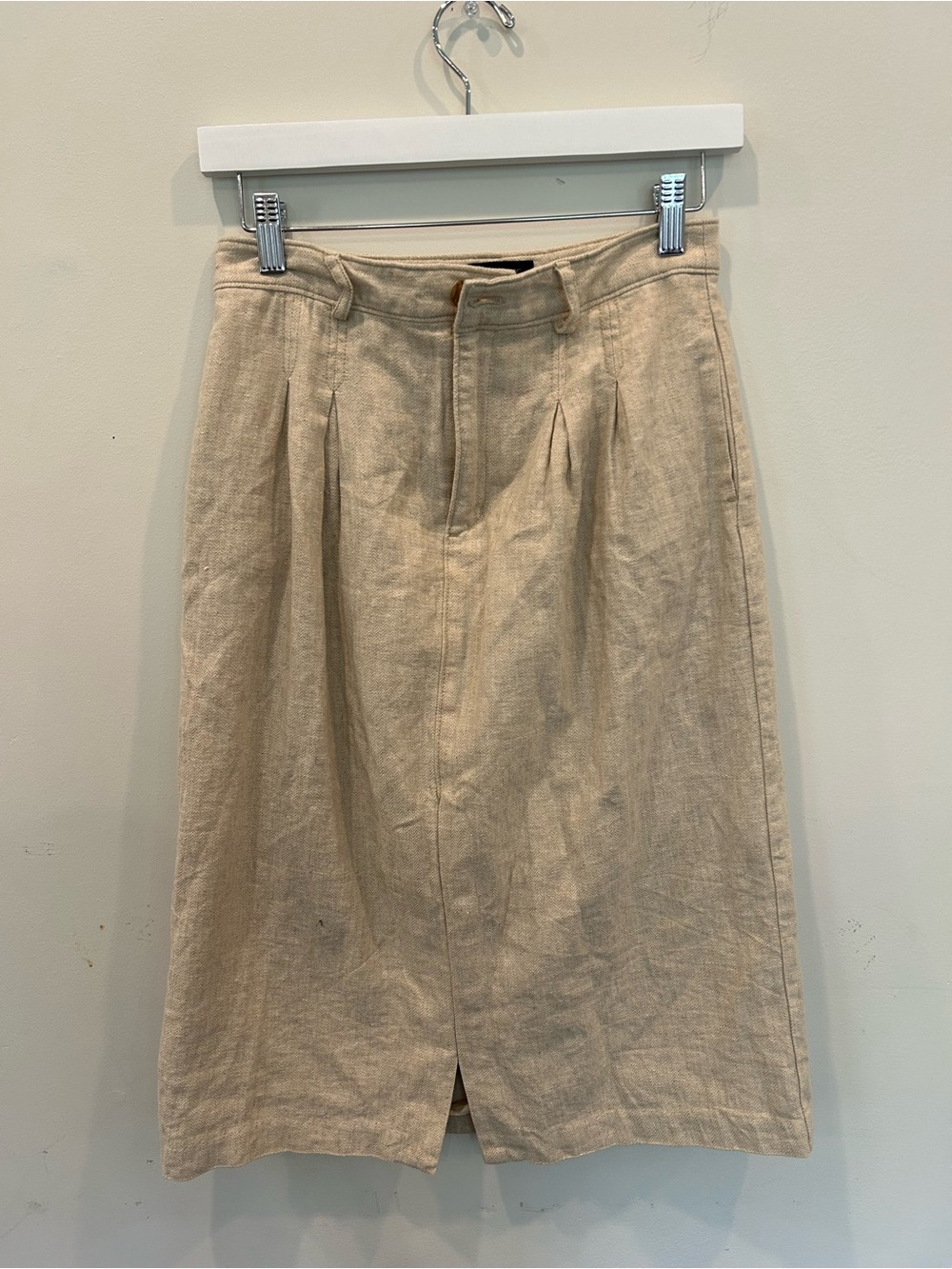 Banana Republic Beige Linen-Blend Pleated Midi Skirt